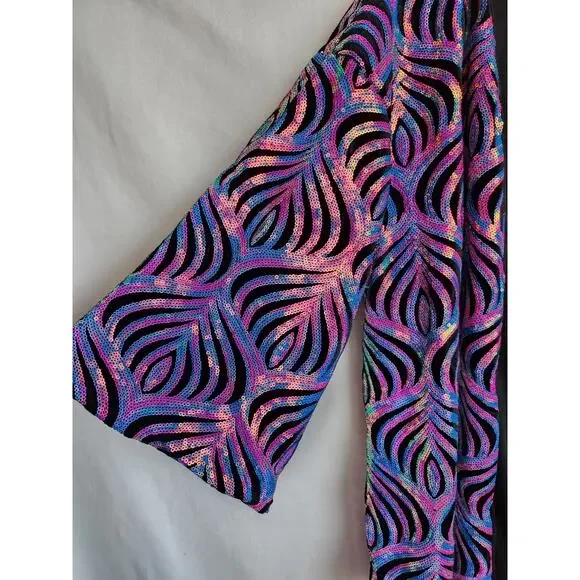 RAVE Sequin Kimono Jacket – Multicolor Peacock Feather Pattern